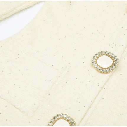 Kiara Van Hoef Embellished Button Tweed Mini Dress