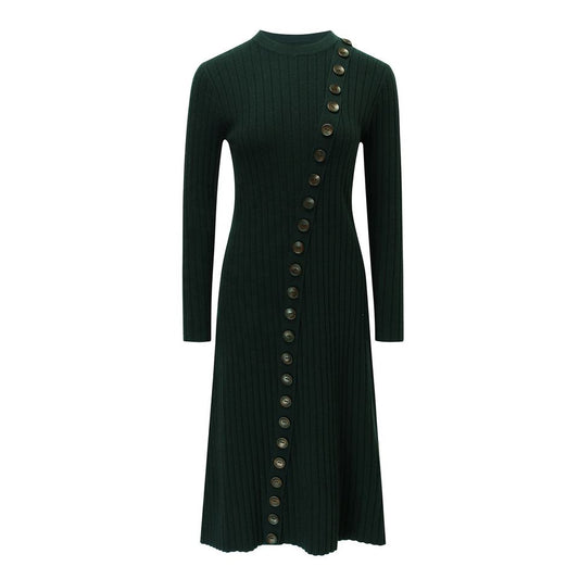 Maxi Dress – Solid Knit Design – Button Detail – Modest Vintage Style