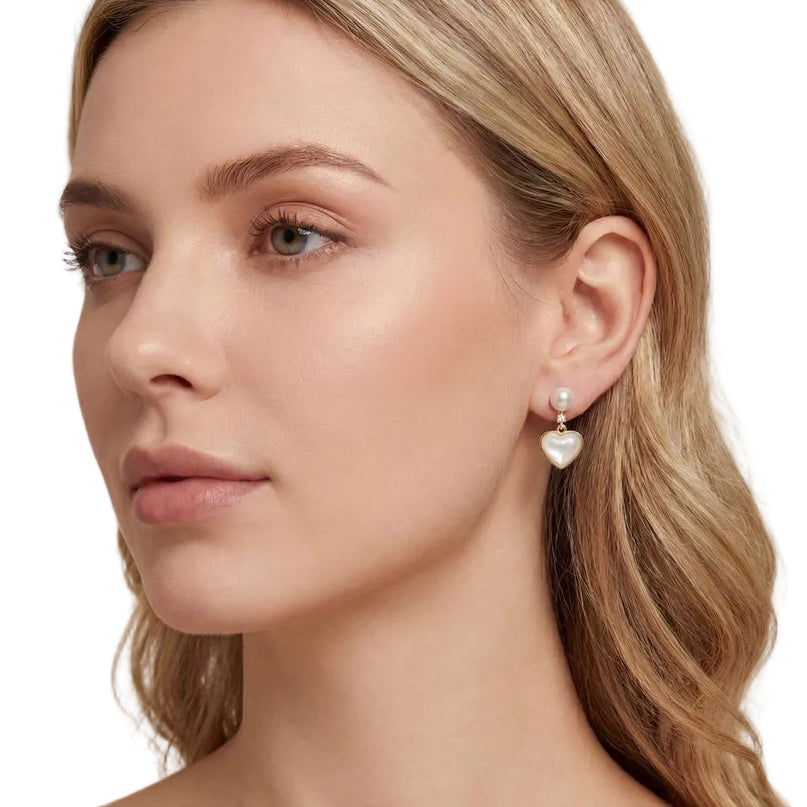 18K Gold Plated AAAA Freshwater Pearl Heart Drop Earrings