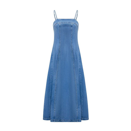 Midi Dress – Blue Denim – Spaghetti Straps – A-Line Summer Style
