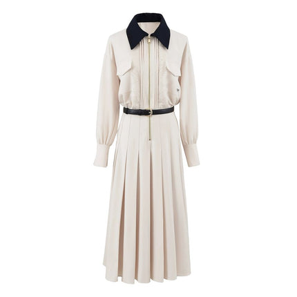 Helena Van Hoef Contrast-Collar Zip Shirt Midi Dress