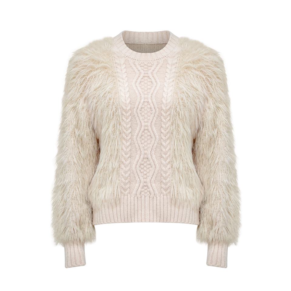 Cable Knit Sweater – Fur Trim – Paisley Pattern – Cozy Winter Style