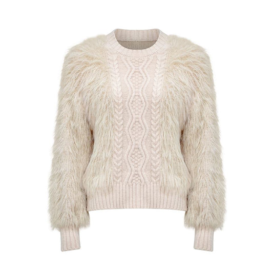 Cable Knit Sweater – Fur Trim – Paisley Pattern – Cozy Winter Style