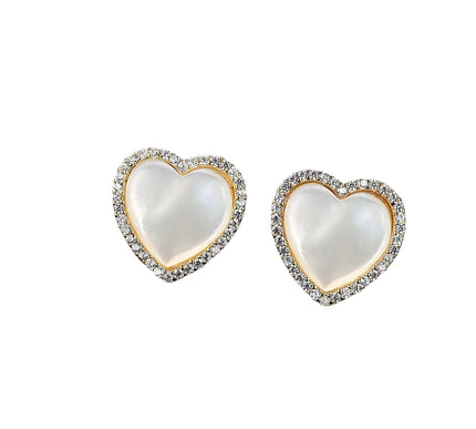 18K Gold Plated Silver Zircon Freshwater Pearl Heart Stud Earrings