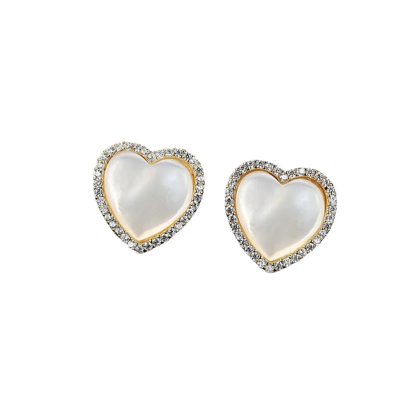 18K Gold Plated Silver Zircon Freshwater Pearl Heart Stud Earrings