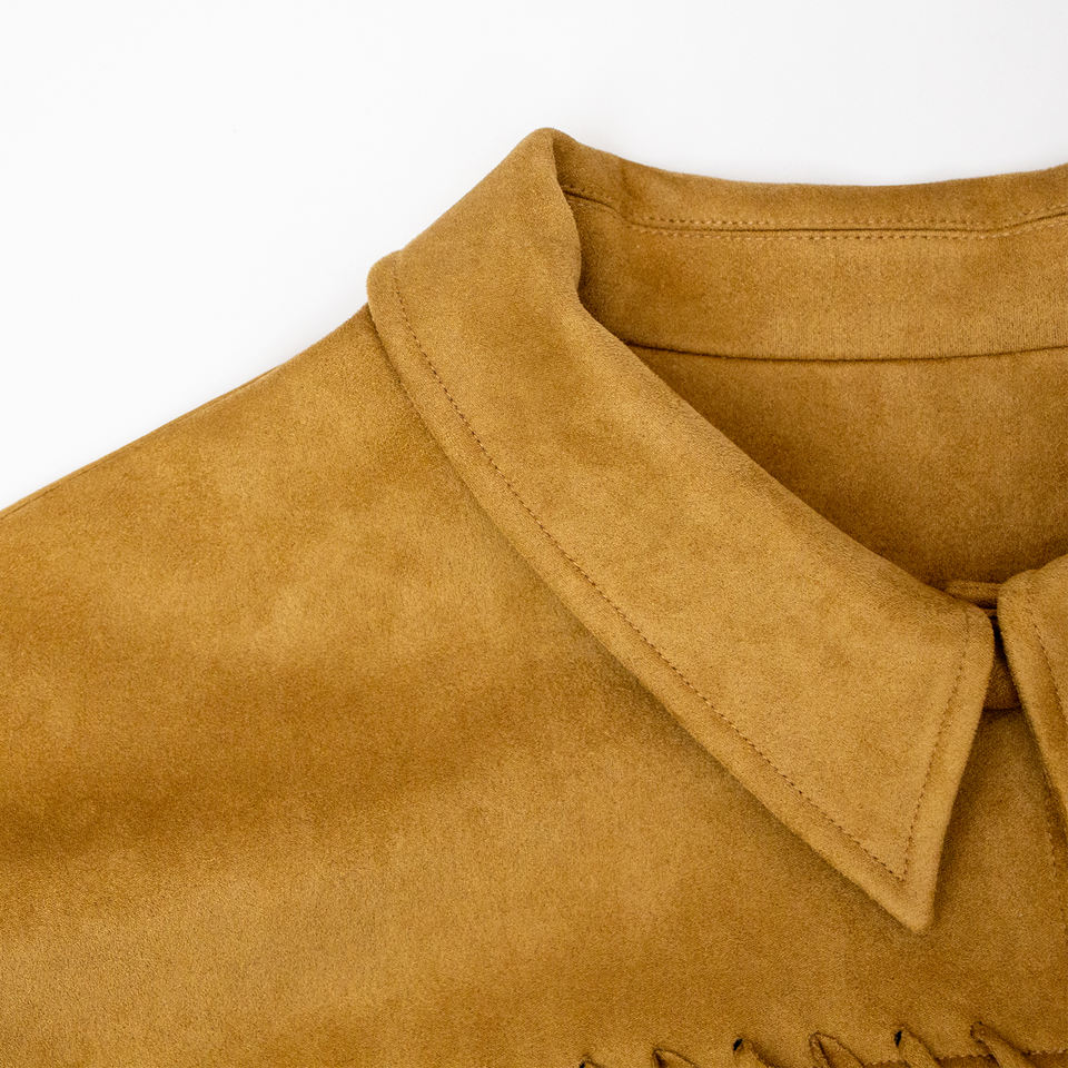 Bomber Jacket – Suede Fringe – Vintage Collar – Trendy Style