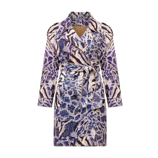 Trenchcoat – Purple Animal Print – Belted Design – Luxury Winter Style