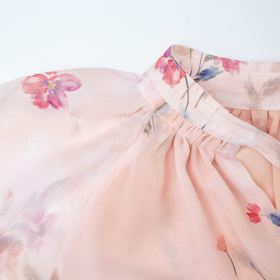 Maxi Dress – Floral Chiffon Print – O-Neck – Haute Couture Evening Style