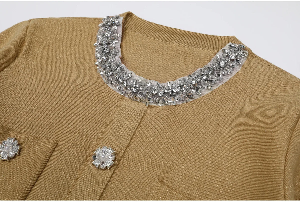 Mia Van Hoef Crystal-Trim Peplum Top And Knit Midi Skirt Set