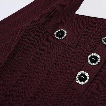 Marina Van Hoef Contrast-Collar Ribbed Midi Dress