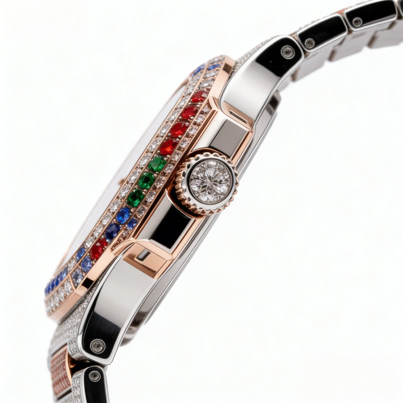 Van Hoef Square Case - Iced-Out Look - VVS Moissanite-Style Shine