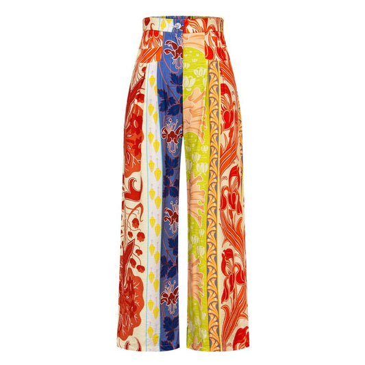 Wide Leg Pants – Patchwork Design – High Waisted Fit – Trendy Style