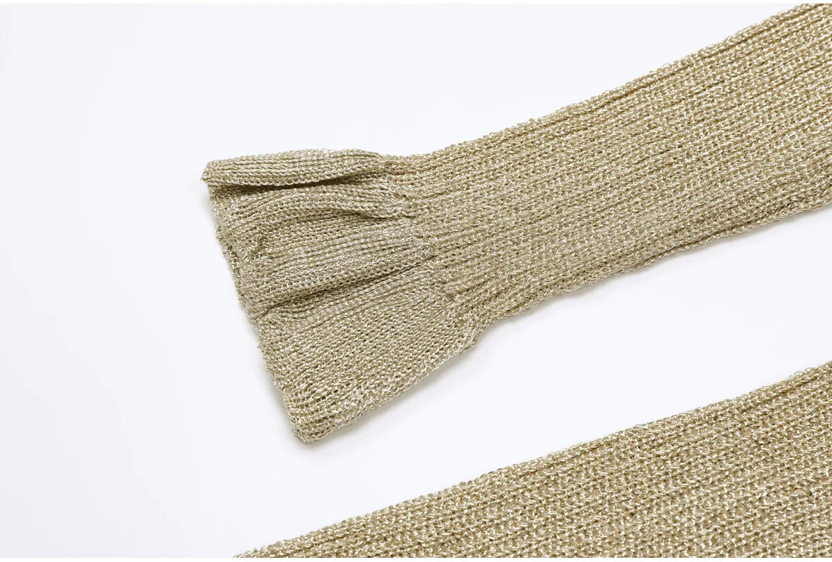 Nora Van Hoef Shimmer Knit Cardigan And Flared Mini Skirt Set