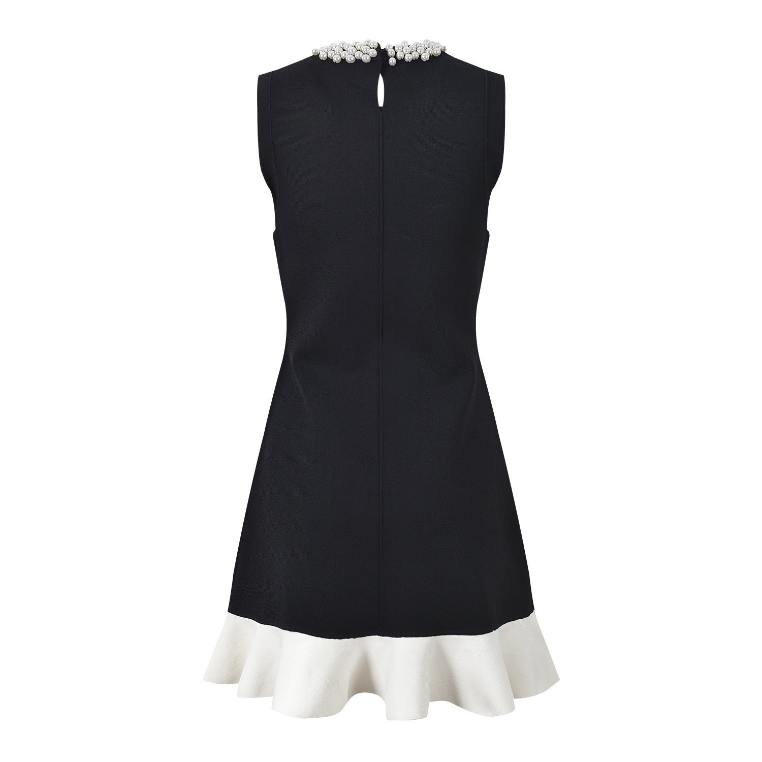 Sleek A-line Dress with Necklace Detail & Pearl Embellishment in black