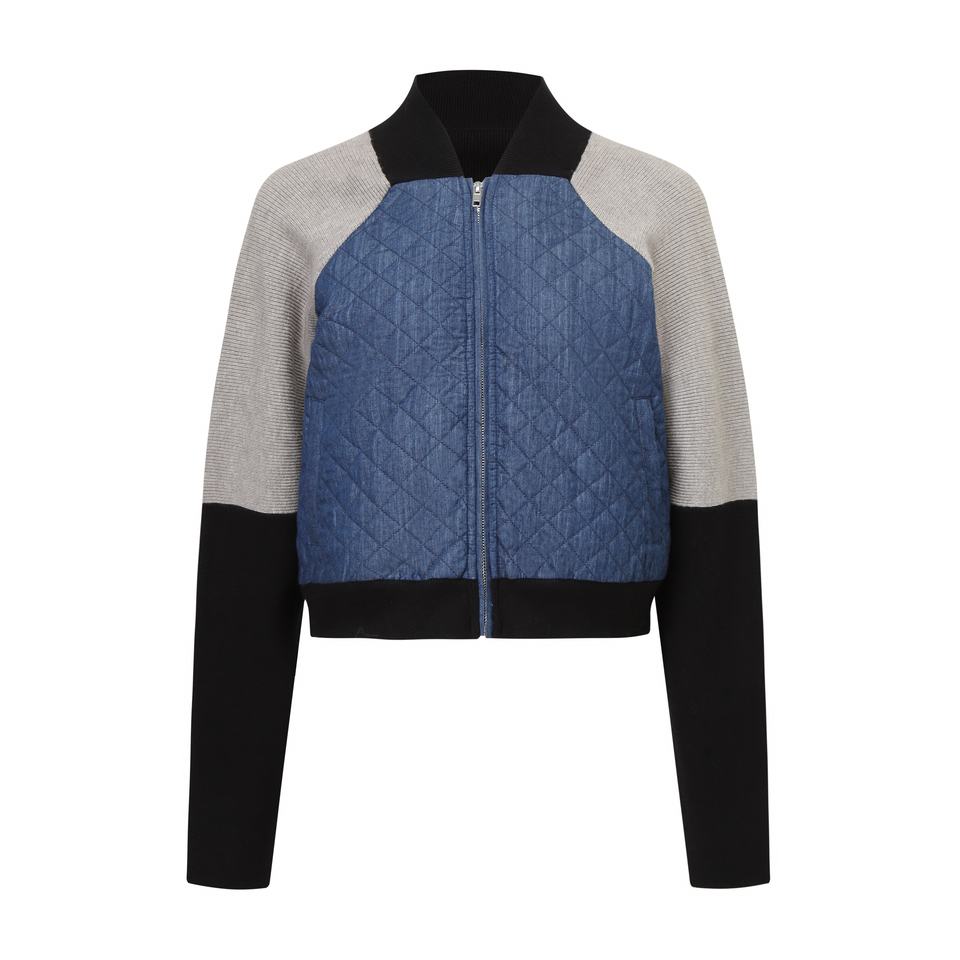 Bomber Jacket – Color Block Patchwork – Quilted Design – Casual Fall Style