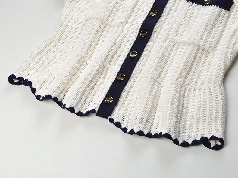 Tessa Van Hoef Contrast-Trim Knit Peplum Top