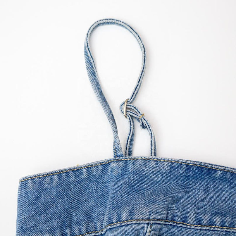 Midi Dress – Blue Denim – Spaghetti Straps – A-Line Summer Style