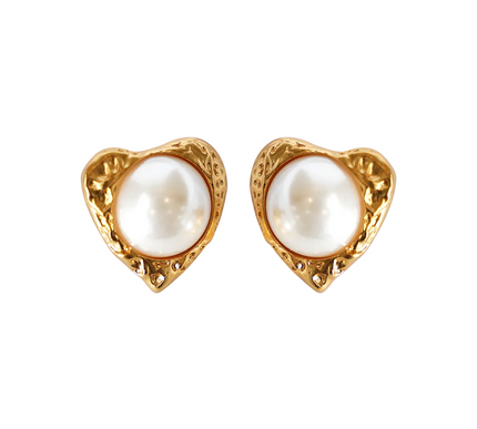 24K Gold Color Heart Freshwater Pearl Stud Earrings