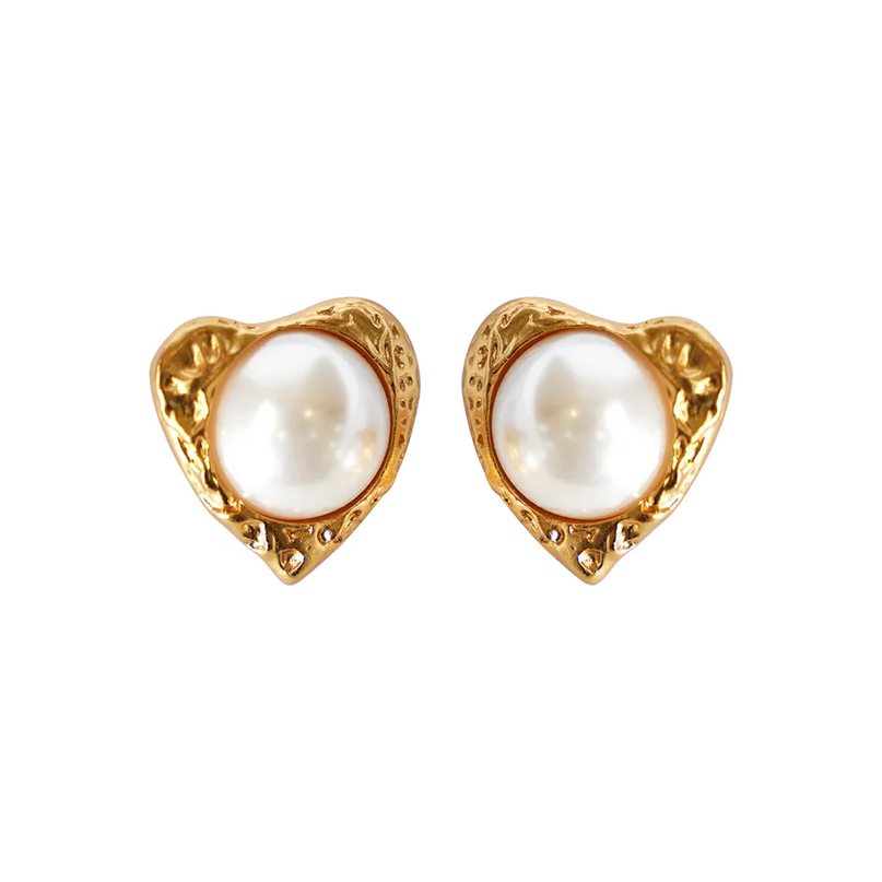 24K Gold Color Heart Freshwater Pearl Stud Earrings