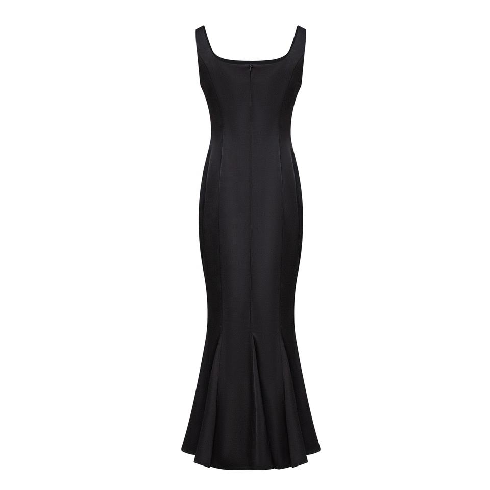 Evening Dress – Black Mermaid – Square Neckline – Elegant Midi Style