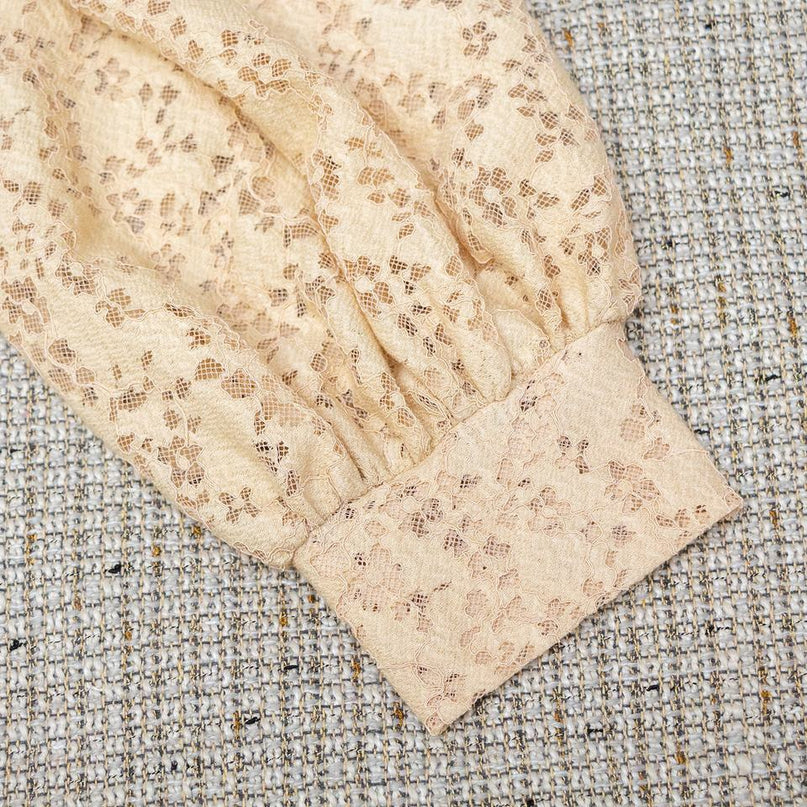 Office Dress – Tweed & Chiffon Blend – Bow Neckline – Vintage Chic Midi Style