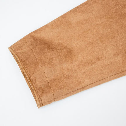 Suede Jacket – Embroidered Design – Lapel Collar – Vintage Luxury Style