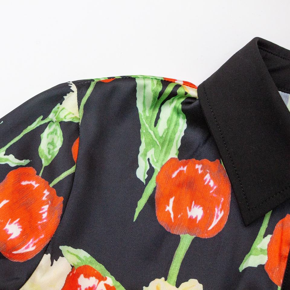 Shirt Dress – Floral Button Detail – Lapel Collar – Bohemian Chic Style