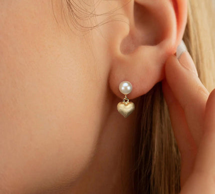 18K Gold Plated 925 Sterling Silver Freshwater Pearl Heart Drop Earrings