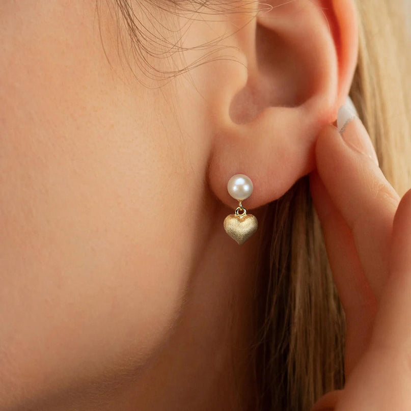 18K Gold Plated 925 Sterling Silver Freshwater Pearl Heart Drop Earrings