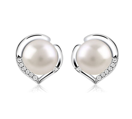Freshwater Pearl Stud Earrings 925 Silver Platinum Plated