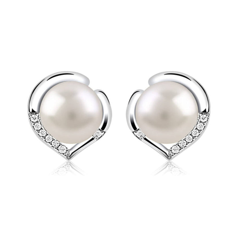 Freshwater Pearl Stud Earrings 925 Silver Platinum Plated