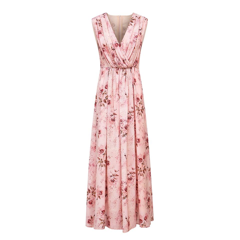 Maxi Dress – Sleeveless V-Neck – Floral Print – Bohemian Evening Style