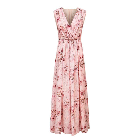 Maxi Dress – Sleeveless V-Neck – Floral Print – Bohemian Evening Style