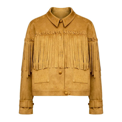 Bomber Jacket – Suede Fringe – Vintage Collar – Trendy Style