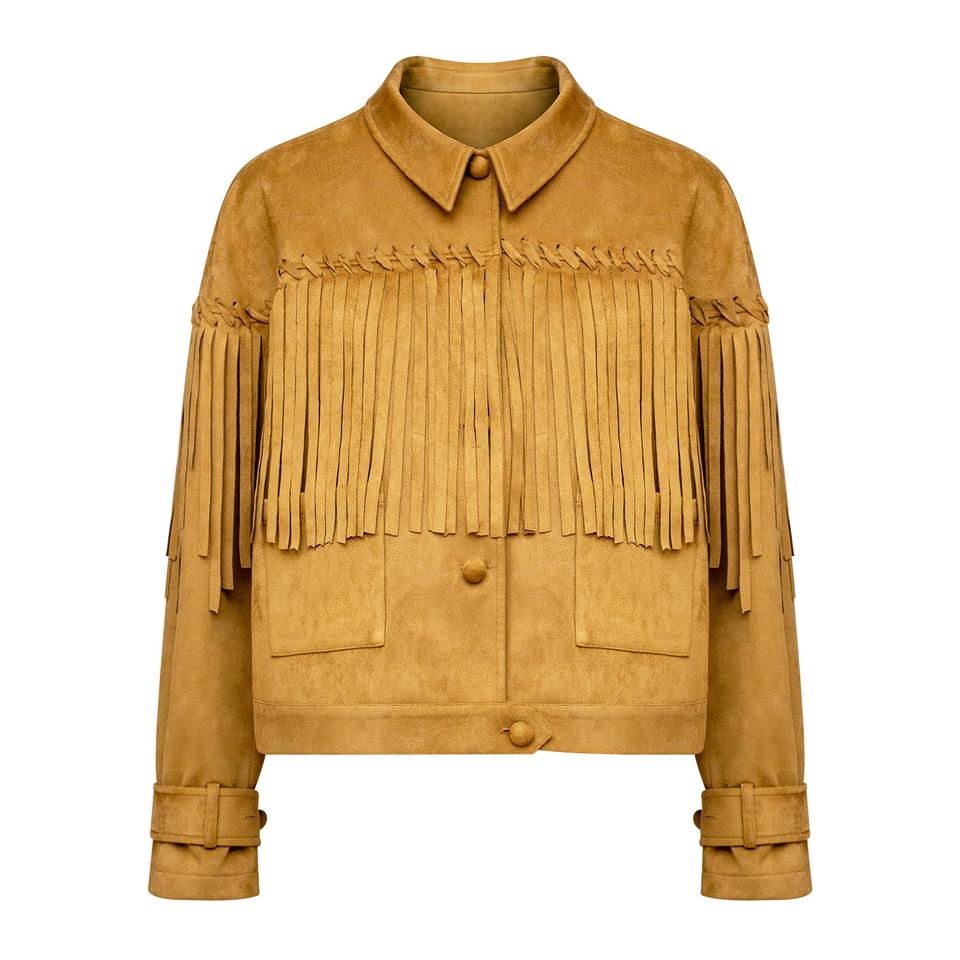 Bomber Jacket – Suede Fringe – Vintage Collar – Trendy Style