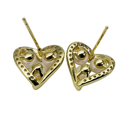18K Gold Plated AAAA Freshwater Pearl Heart Stud Earrings