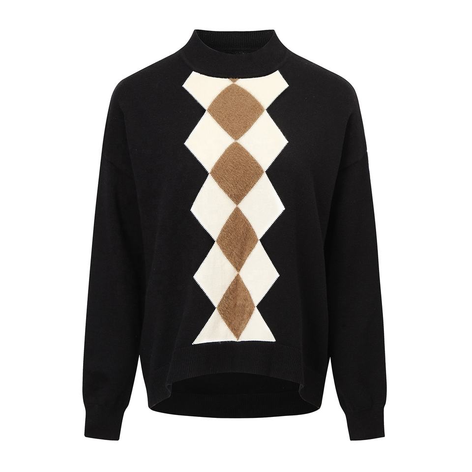 Pullover Sweater – Wool Cashmere Blend – Argyle Pattern – Elegant Fall Style