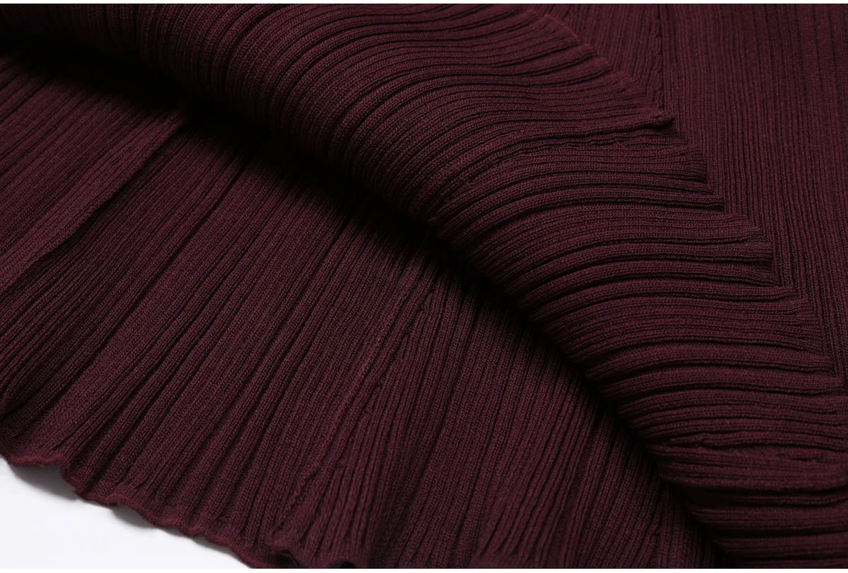 Marina Van Hoef Contrast-Collar Ribbed Midi Dress