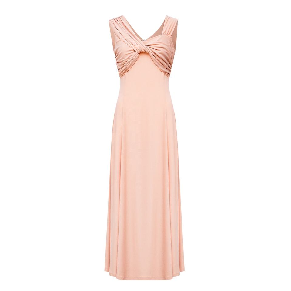 Maxi Dress – Draped V-Neck – Pleated Design – Elegant Evening Style