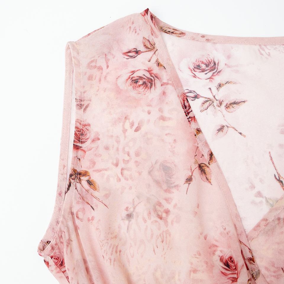 Maxi Dress – Floral Print – Sleeveless V-Neck – Elegant A-Line Style