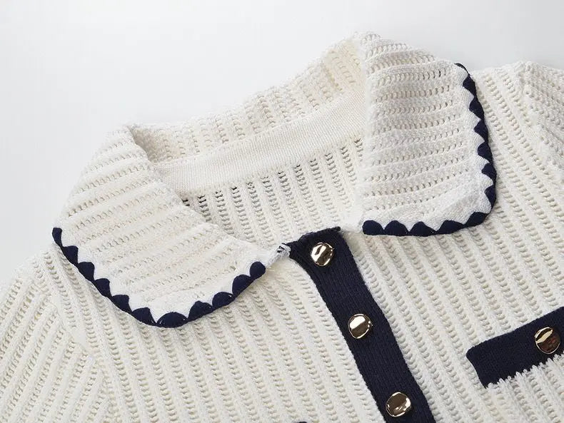 Tessa Van Hoef Contrast-Trim Knit Peplum Top