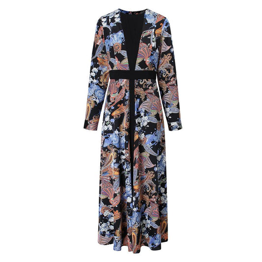 Shirt Dress – Floral Graphic Print – Round Neckline – Vintage Inspired Style