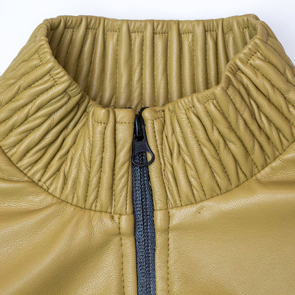 Bomber Jacket – Faux PU Leather – Zipper Closure – O-Neck Style