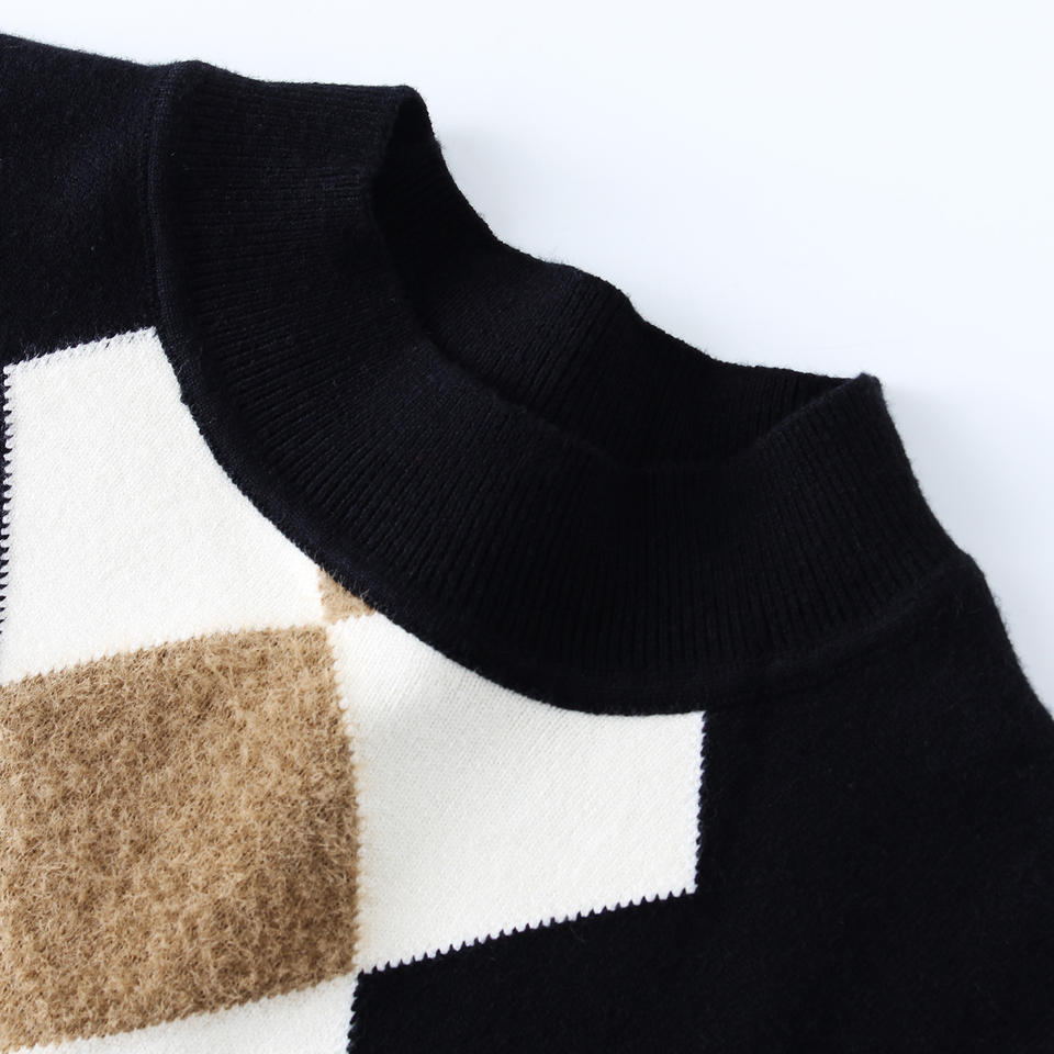 Pullover Sweater – Wool Cashmere Blend – Argyle Pattern – Elegant Fall Style