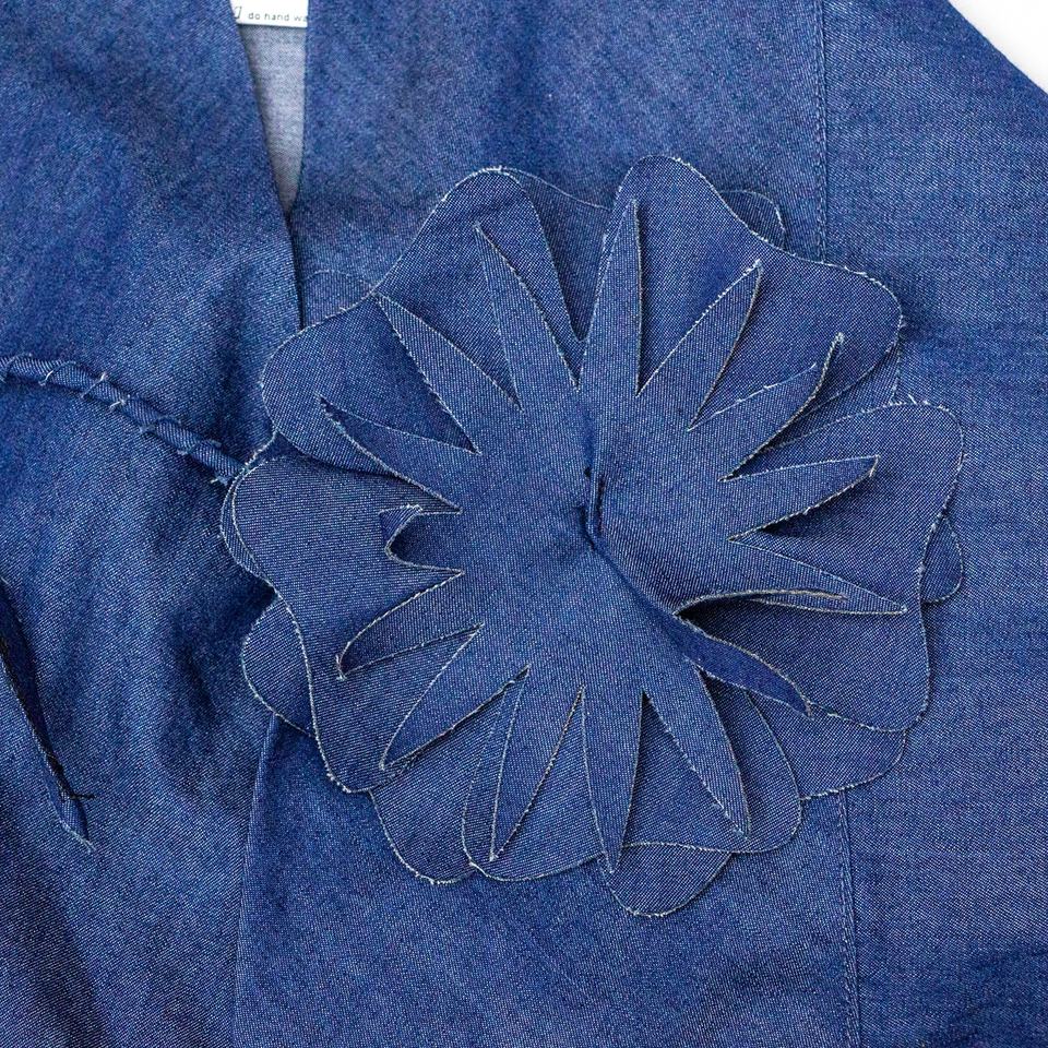 Cape Blazer – Linen Blend – Handmade Flower Detail – Elegant Kimono Style