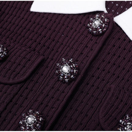 Vivian Van Hoef Contrast-Collar Pointelle Cardigan