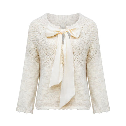 Knit Top – Vintage Bow Design – Hollow Mohair Knit – Elegant Winter Style