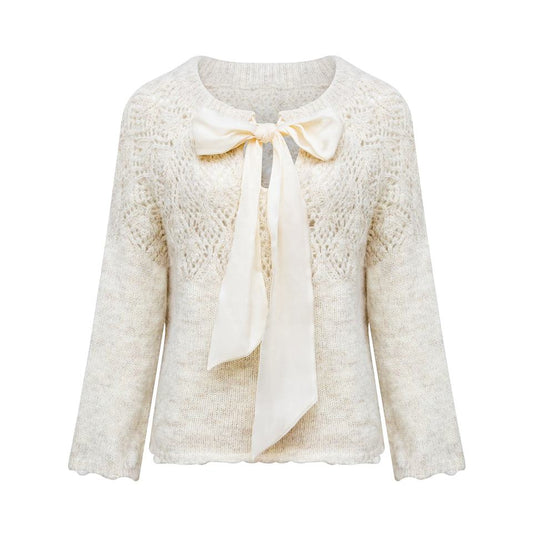 Knit Top – Vintage Bow Design – Hollow Mohair Knit – Elegant Winter Style