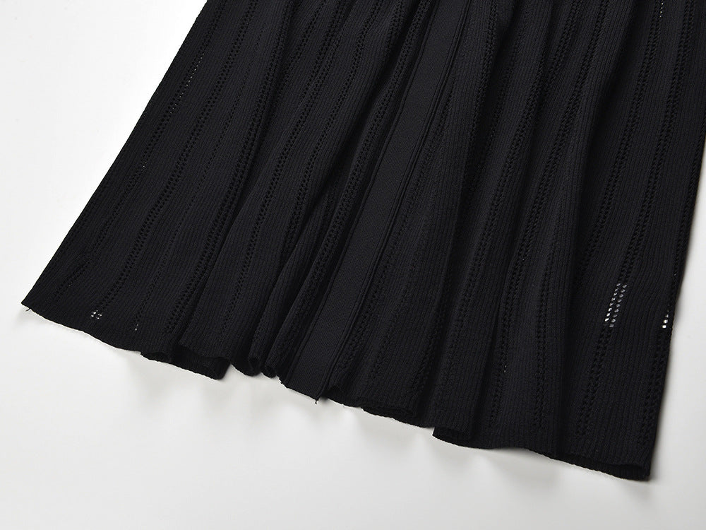 Button-Down Maxi Dress with Studded Collar in Black