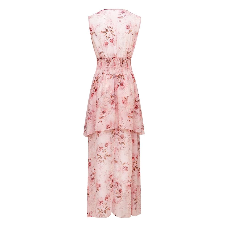 Maxi Dress – Floral Print – Sleeveless V-Neck – Elegant A-Line Style